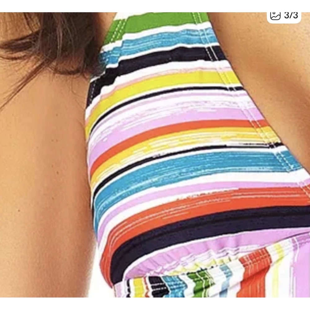 Anne Cole Painted Sky Multi Stripe Halter Bikini Top Removable Cups Large NWT - Picture 3 of 8